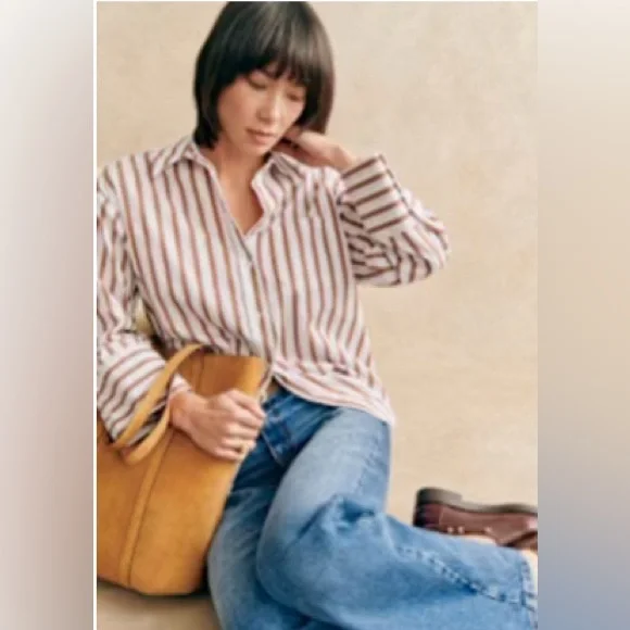 Sezane Bilma Shirt Camel Stripes - Size 8 - Picture 2 of 2